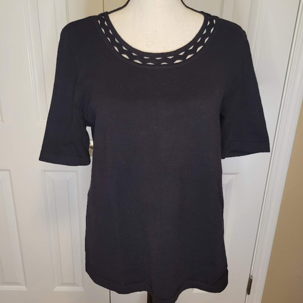 Ann Taylor Factory Black Knit Top with Cutout Neckline – Size M (NWT)